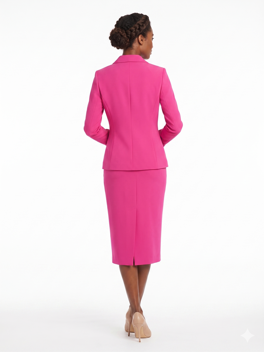 2pc Vintage Lapel 3-button Skirt Suit-Plus