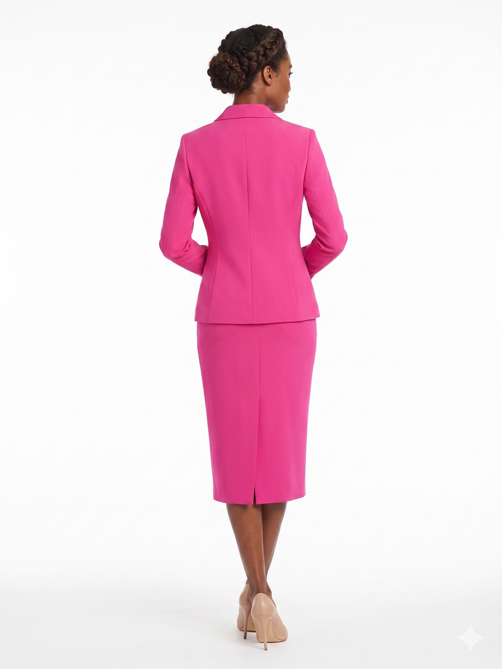 2pc Vintage Lapel 3-button Skirt Suit-Plus