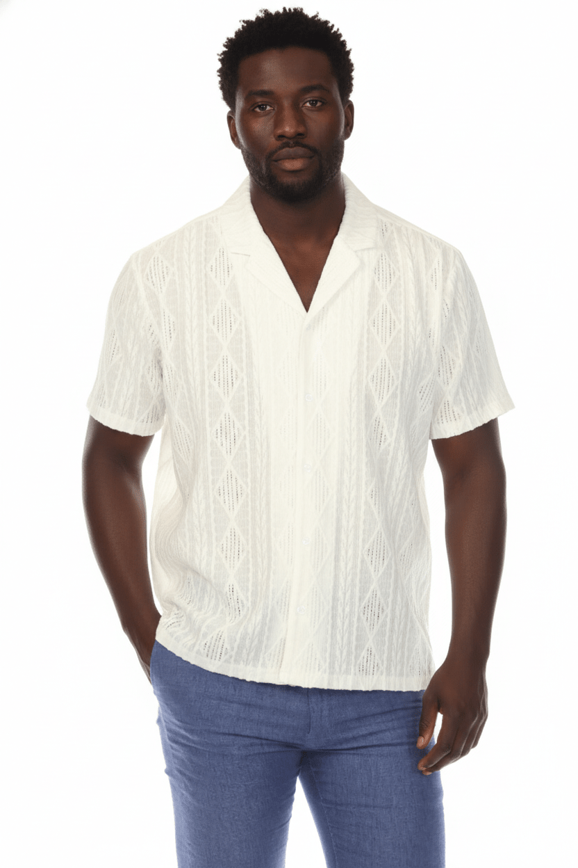 Men's Diamond Textured Button Down Knit Shirt - Especially Yours