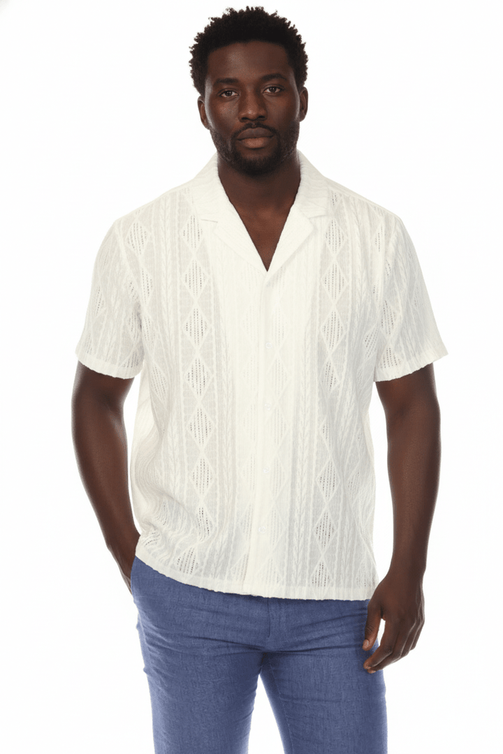 Men's Diamond Textured Button Down Knit Shirt - Especially Yours