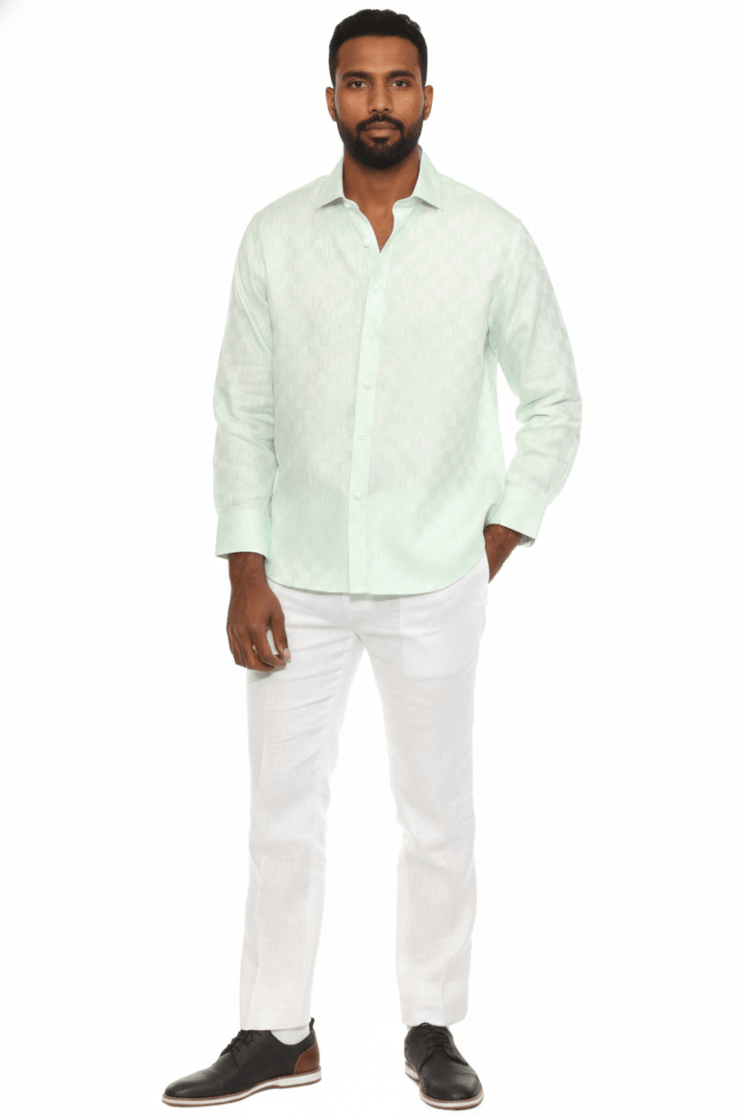 Men’s 100% Linen Long Sleeve Checkered Button - Down Shirt - Especially Yours