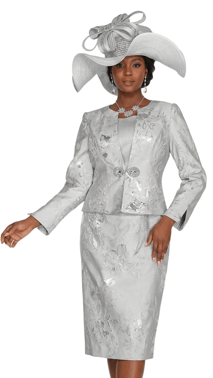 Elegant Lilac Metallic Pattern Three-Piece Skirt Suit with Rhinestone Clasp 6269 - Especially Yours