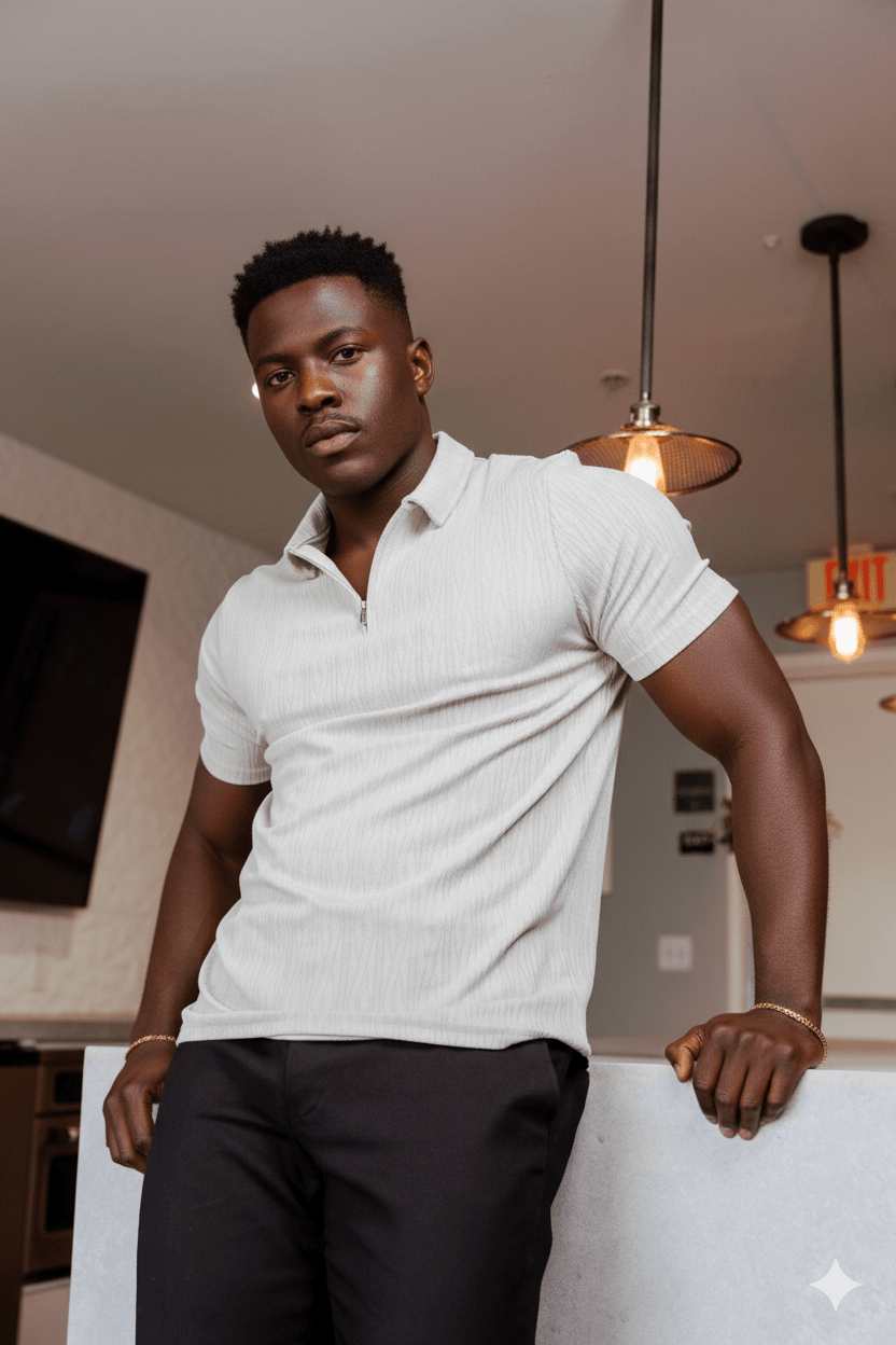 Men's Premium Stylish Polo Shirt with Modern Textured Pattern and Zipper Neckline - Especially Yours