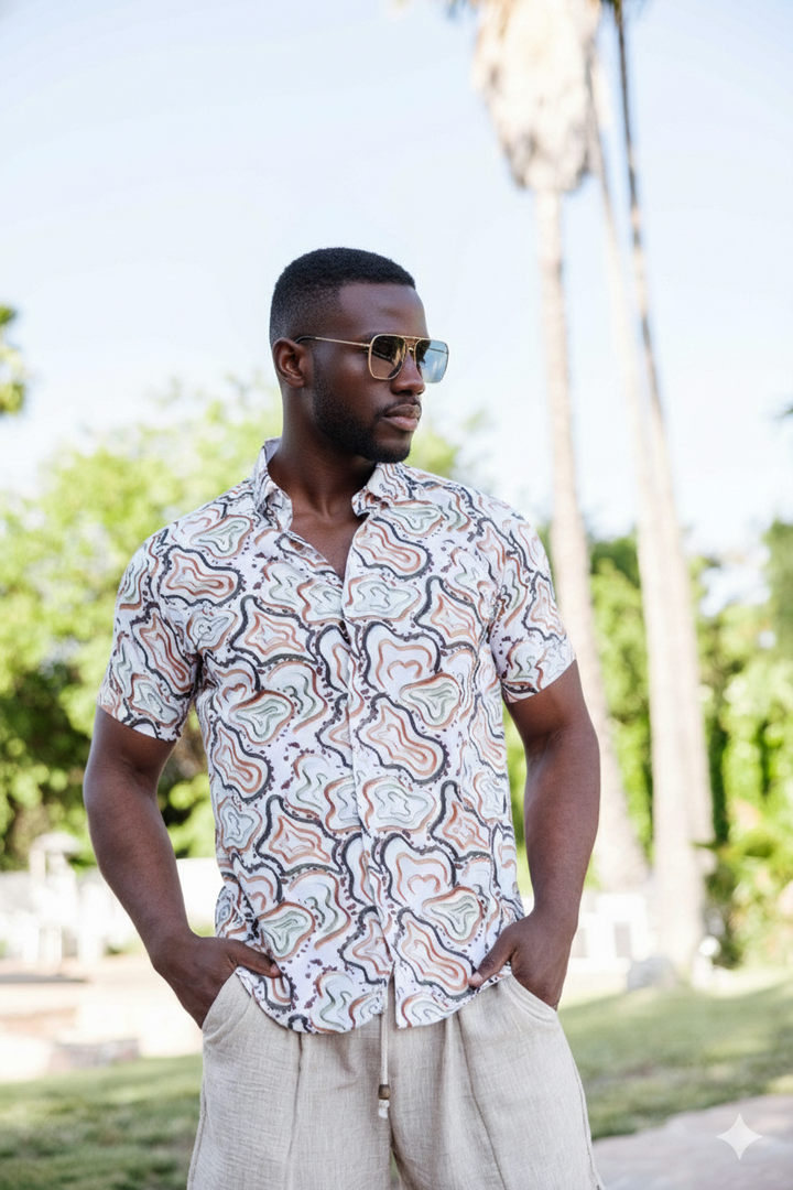 Men’s Multi Abstract Short Sleeve Stretch Shirt