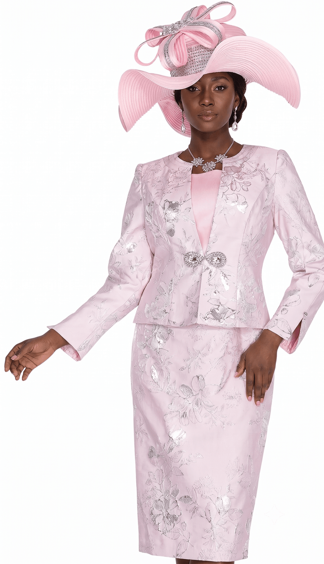 Elegant Lilac Metallic Pattern Three-Piece Skirt Suit with Rhinestone Clasp 6269 - Especially Yours