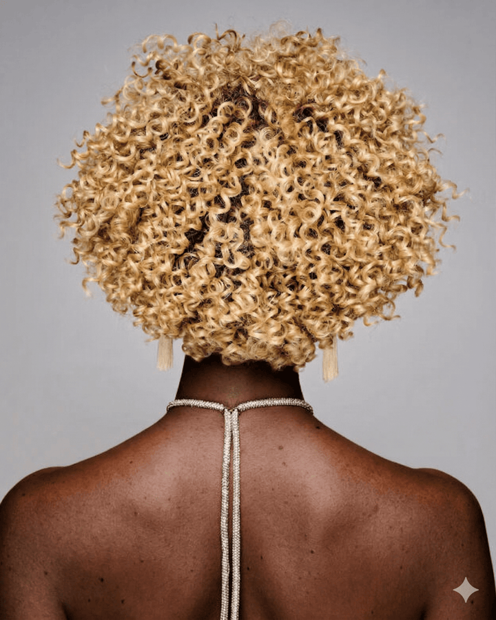 Kim Kimble Zahra curly afro wig back view – full blonde coiled curl volume MC25 88SS back view | EY