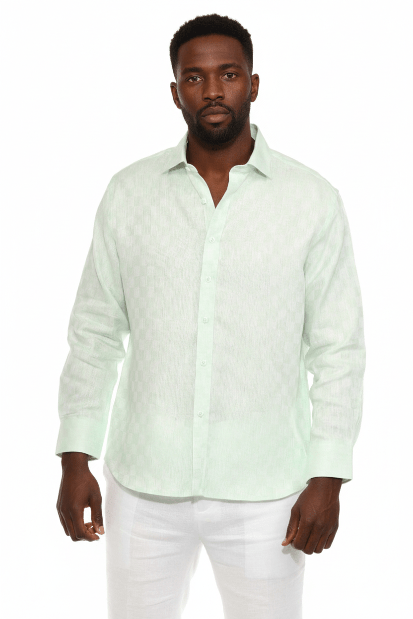 Men’s 100% Linen Long Sleeve Checkered Button - Down Shirt - Especially Yours