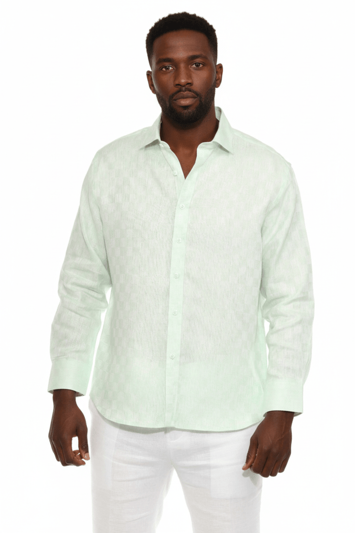 Men’s 100% Linen Long Sleeve Checkered Button - Down Shirt - Especially Yours