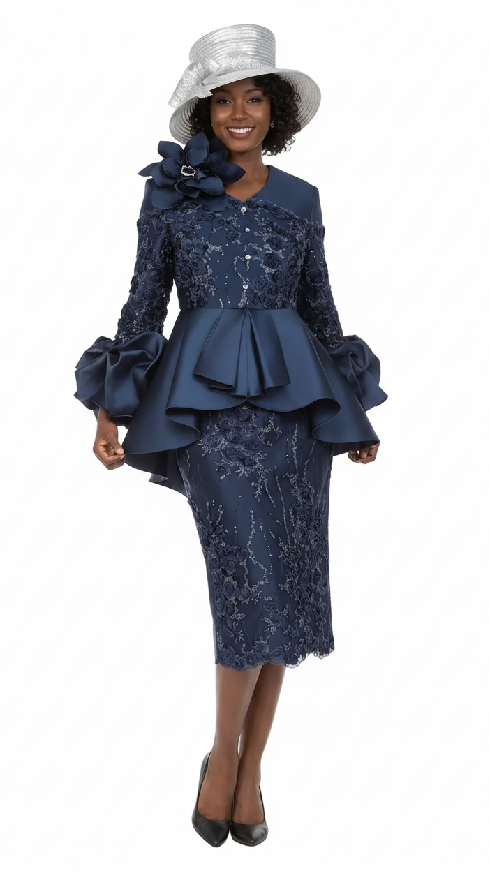 Sculpted Elegance Floral Lace 2pc Skirt Suit