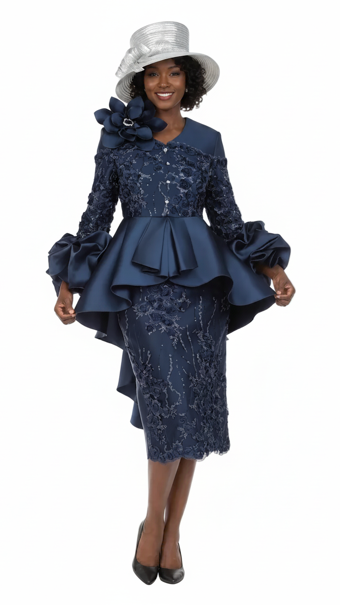 Sculpted Elegance Floral Lace 2pc Skirt Suit-Plus