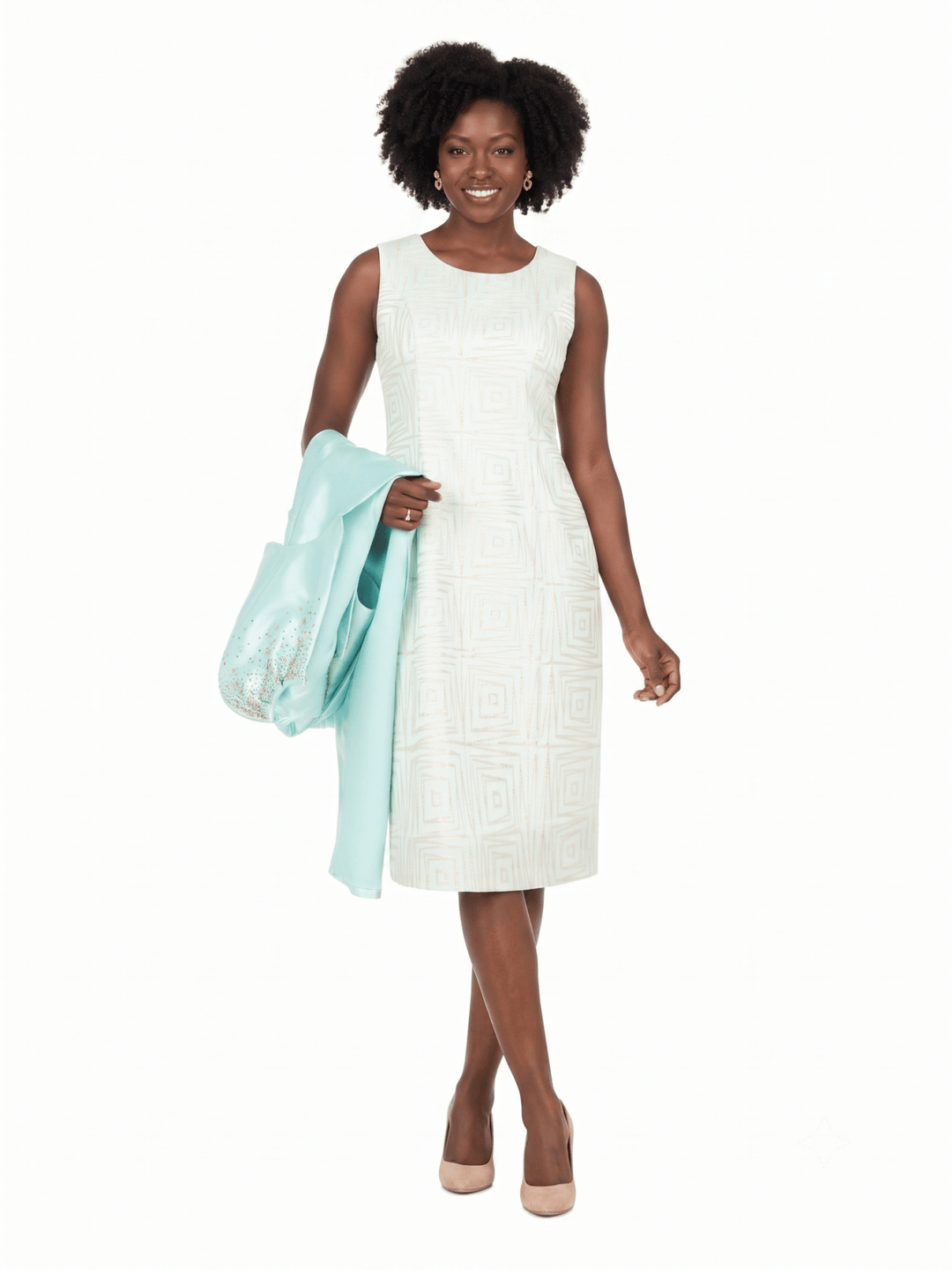 Embellished Cape Jkt&Geometric Sheath Dress Set - Especially Yours