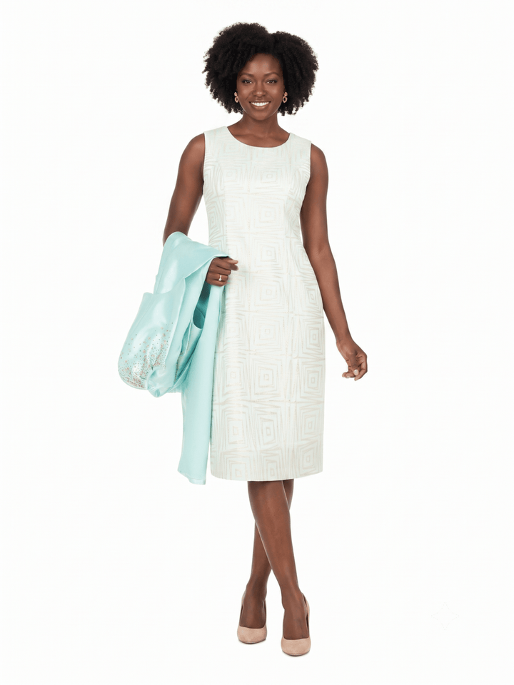 Embellished Cape Jkt&Geometric Sheath Dress Set - Especially Yours