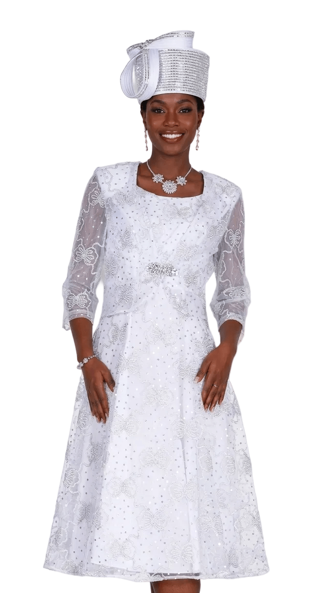 White Organza Church Dress with Rhinestone Brooch - Champagne Italy - Especially Yours