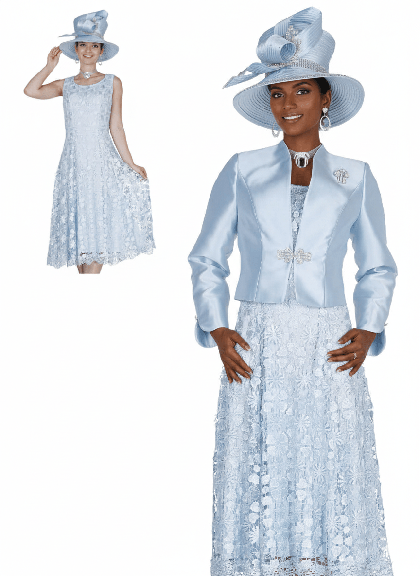 Elegant Floral Lace Tea - Length Dress with Matching Satin Bolero Jacket 6261 - Especially Yours