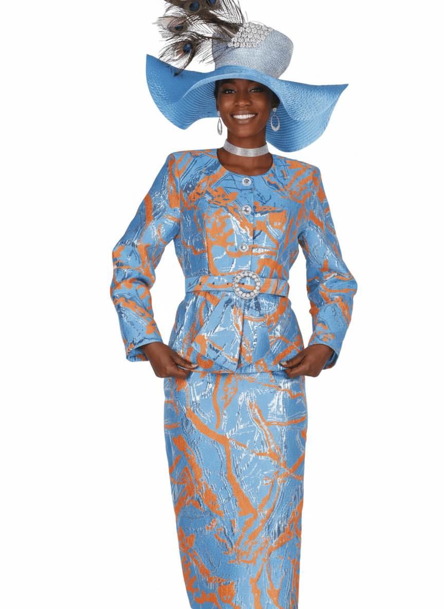 Textured Metallic Brocade Peplum Skirt Suit with Rhinestone Accents - 6256 - Especially Yours