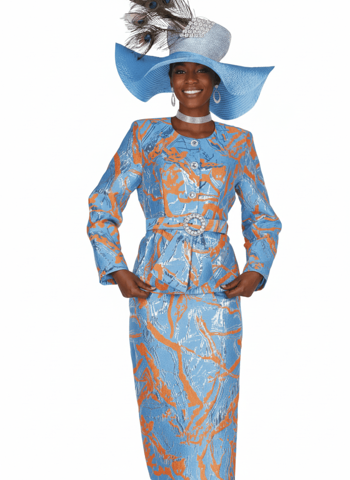 Textured Metallic Brocade Peplum Skirt Suit with Rhinestone Accents - 6256 - Especially Yours