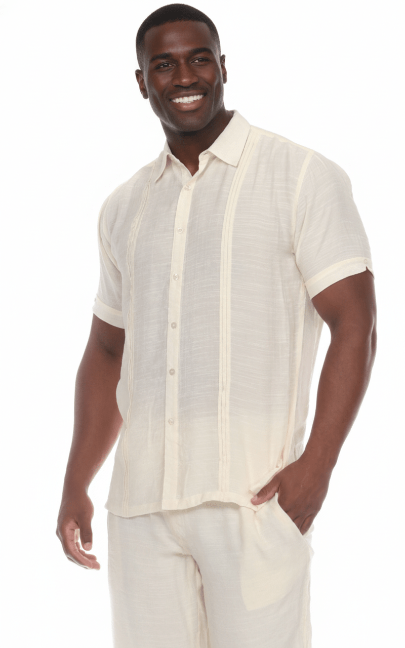 Men's Beachwear Button Down Short Sleeve Shirt with Pintuck Pleats - Especially Yours