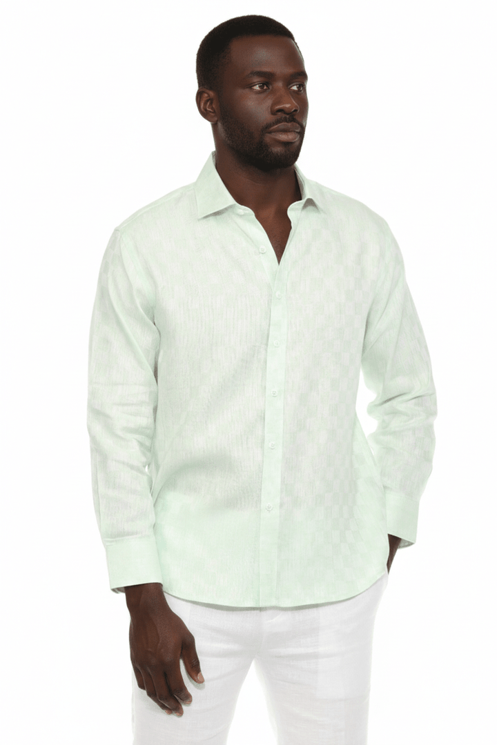 Men’s 100% Linen Long Sleeve Checkered Button - Down Shirt - Especially Yours