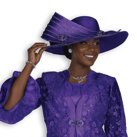 Champagne Italy Multi-Tiered Wide Brim Church Hat with Rhinestone Accents H6260 - Especially Yours