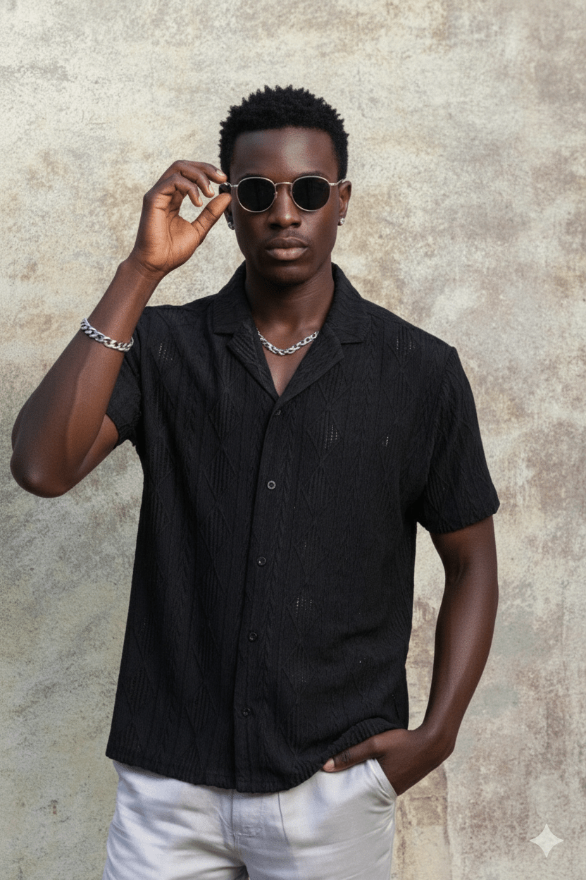 Men's Diamond Textured Button Down Knit Shirt - Especially Yours