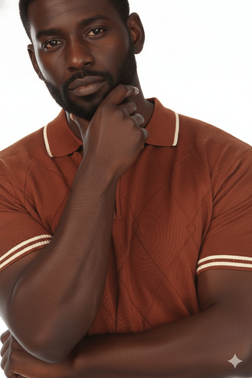 Men's Stylish Premium Knit Textured Polo Shirt with Stripe Accents - Especially Yours