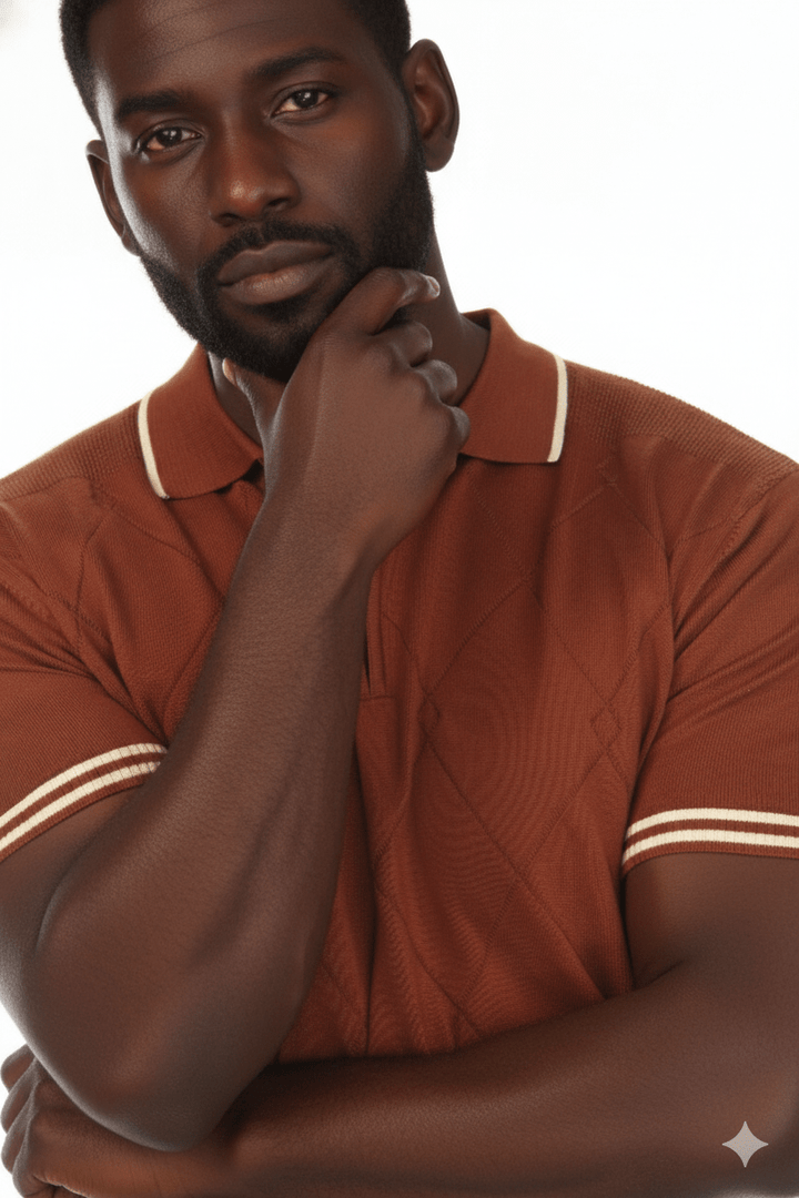 Men's Stylish Premium Knit Textured Polo Shirt with Stripe Accents - Especially Yours