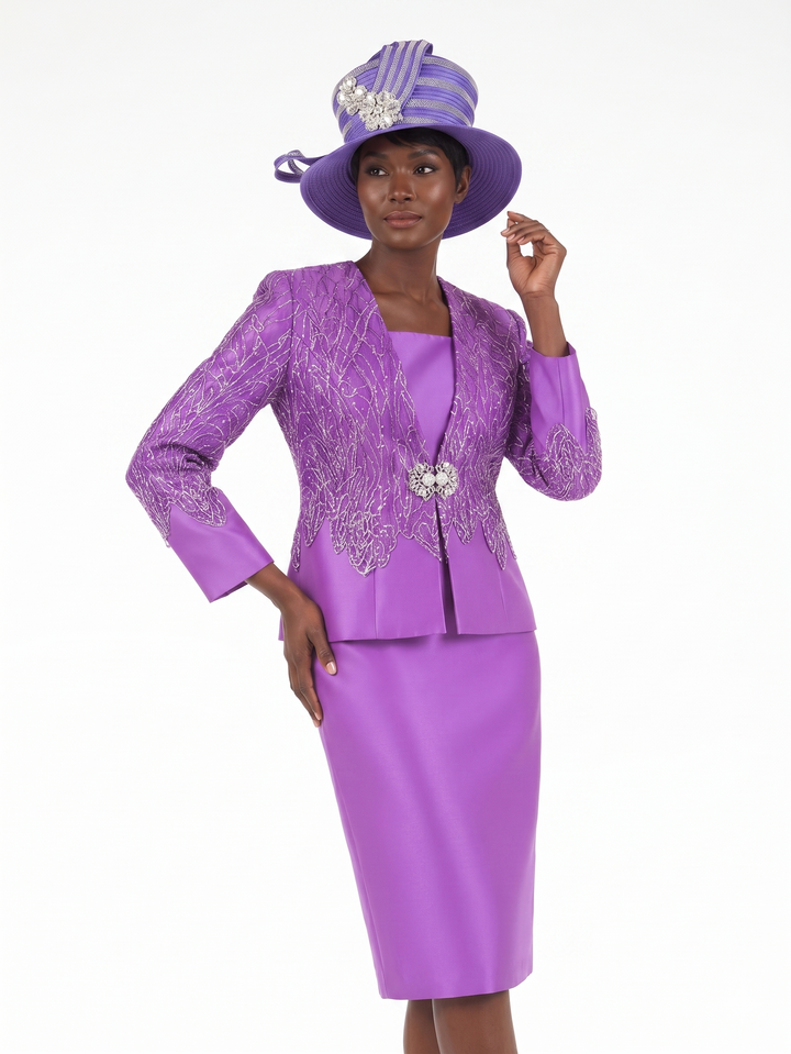 3pc Lux Lace&Sqns Ovrly Skt Suit-Plus