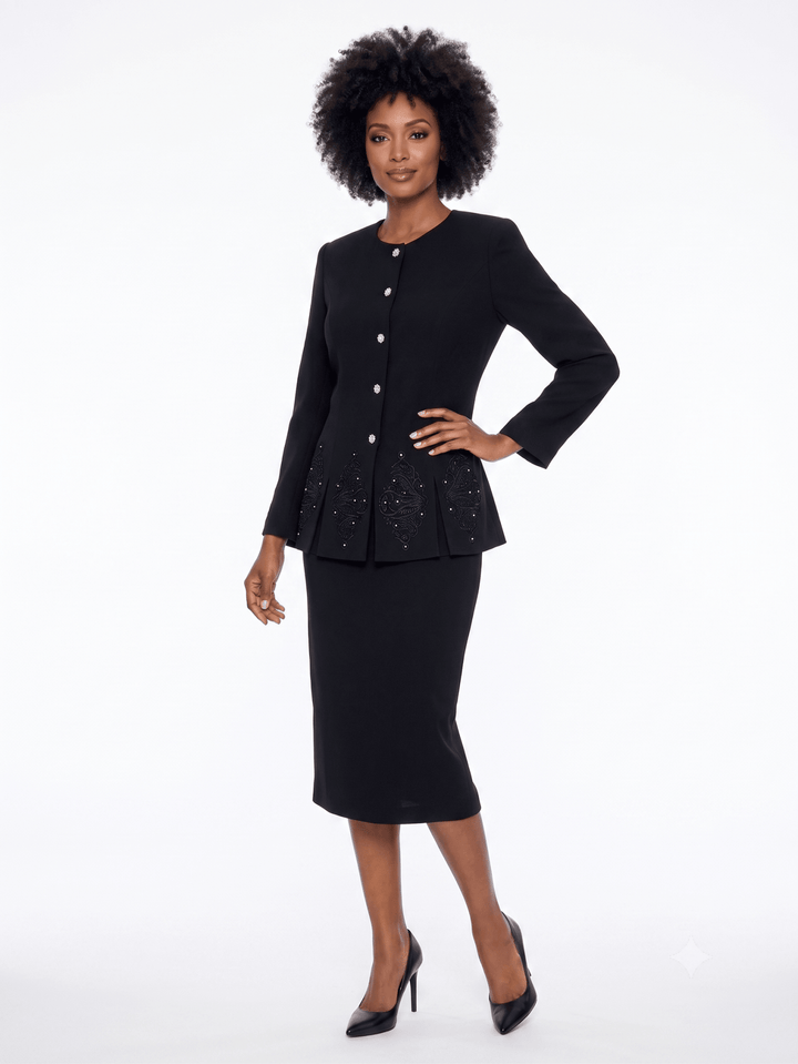2pc Skirt Suit w/ Multi-Slit Embroidered Jacket - Especially Yours