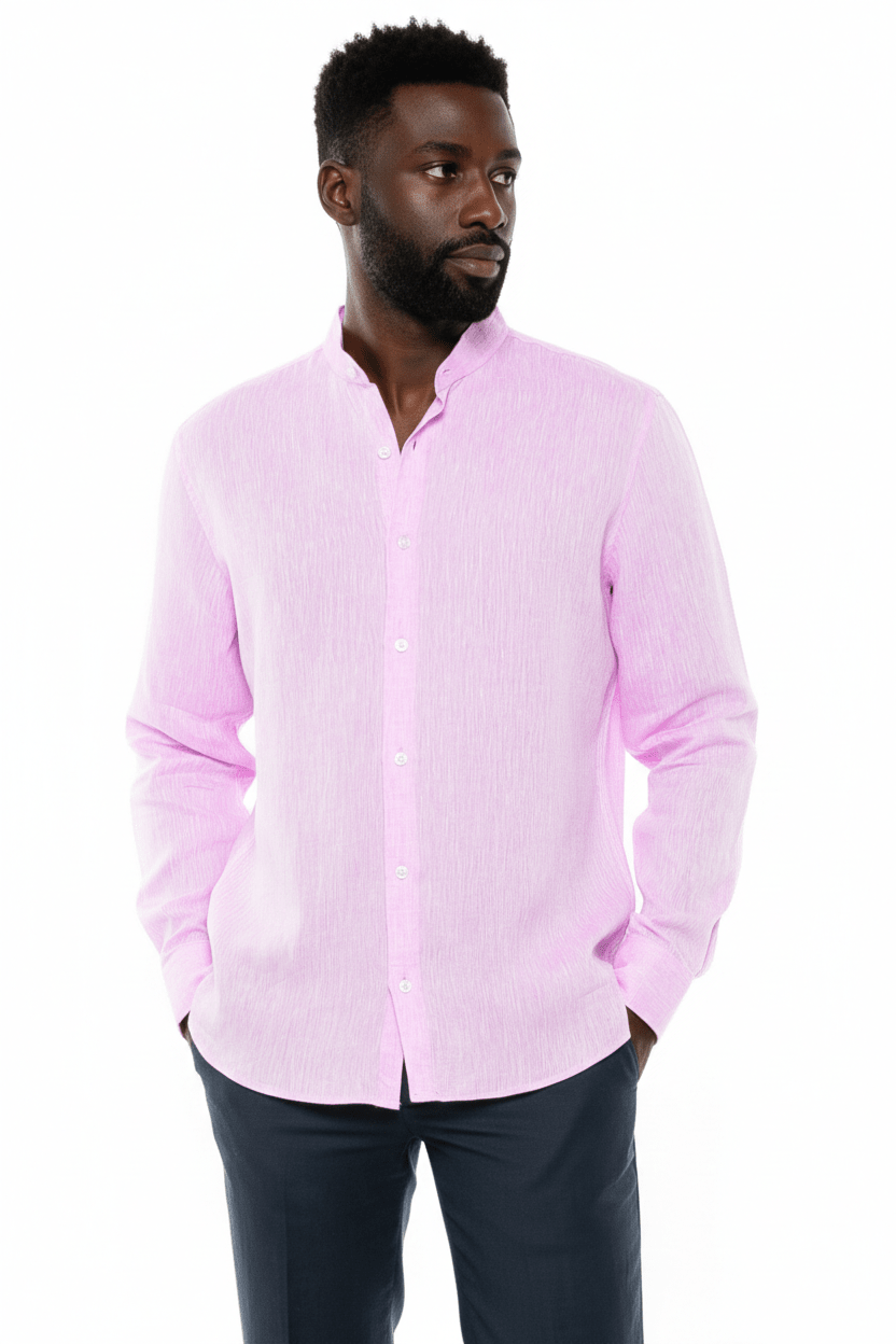 Men's 100% Linen Mandarin Collar Long Sleeve Shirt - Especially Yours