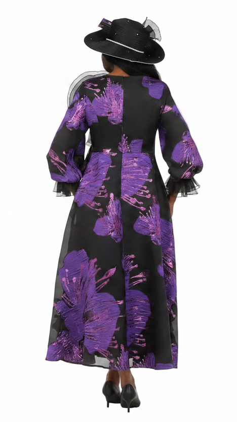 Metallic Brocade A-line Dress w/ Statement Flower
