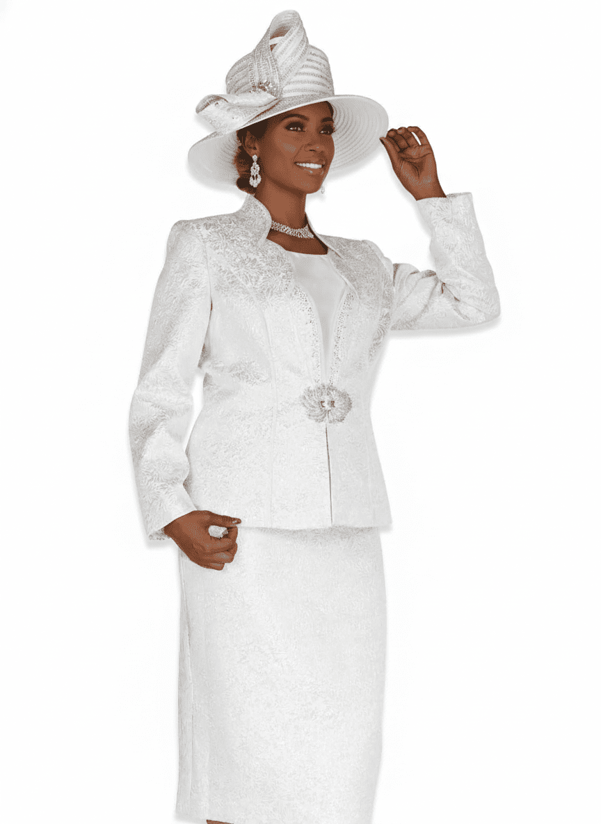 Elegant Elite Champagne 6254 Metallic Brocade Three - Piece Skirt Suit - Especially Yours