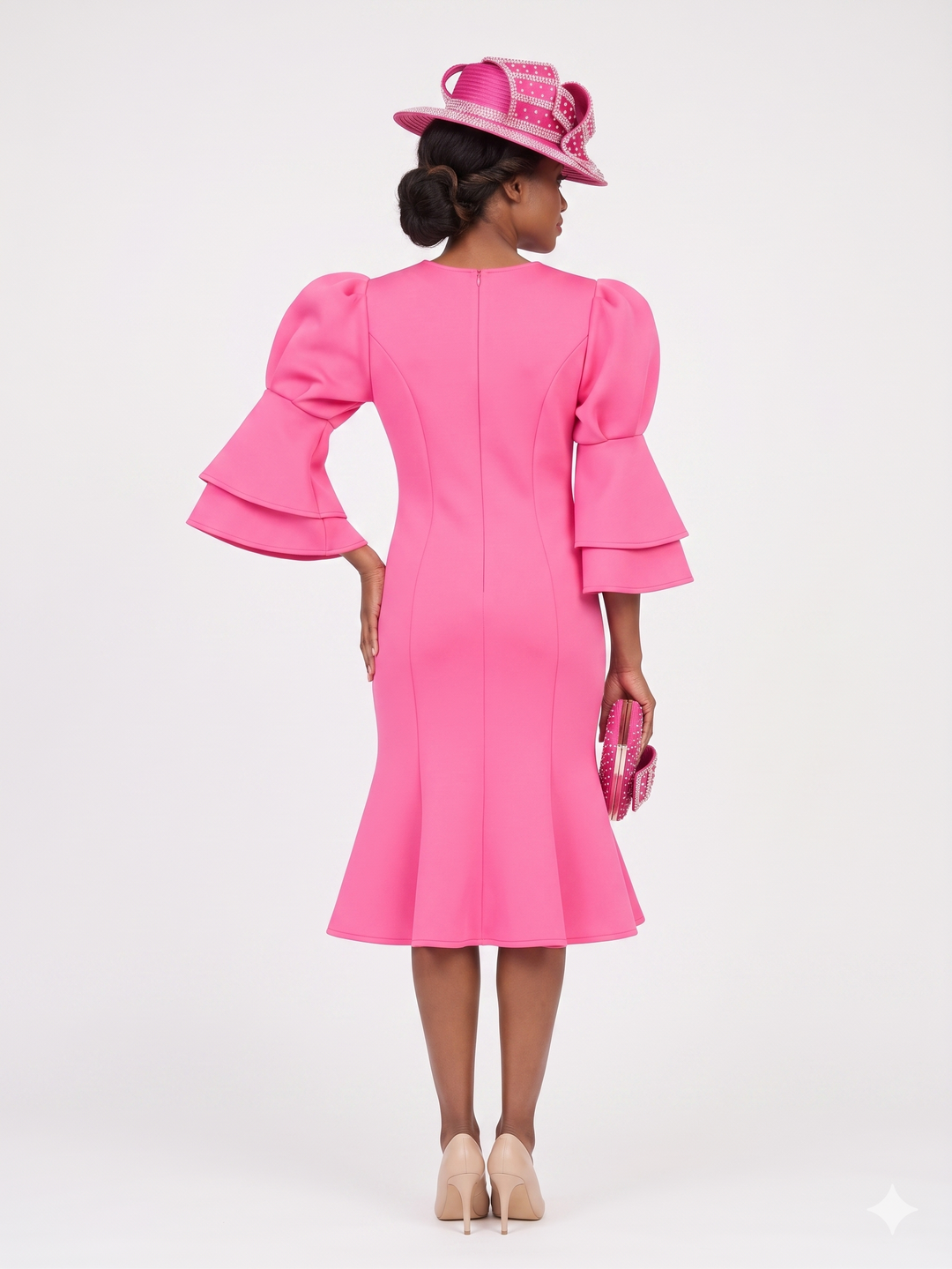 Puff Bell Slv Scuba Dress w/ Mermaid Sweep