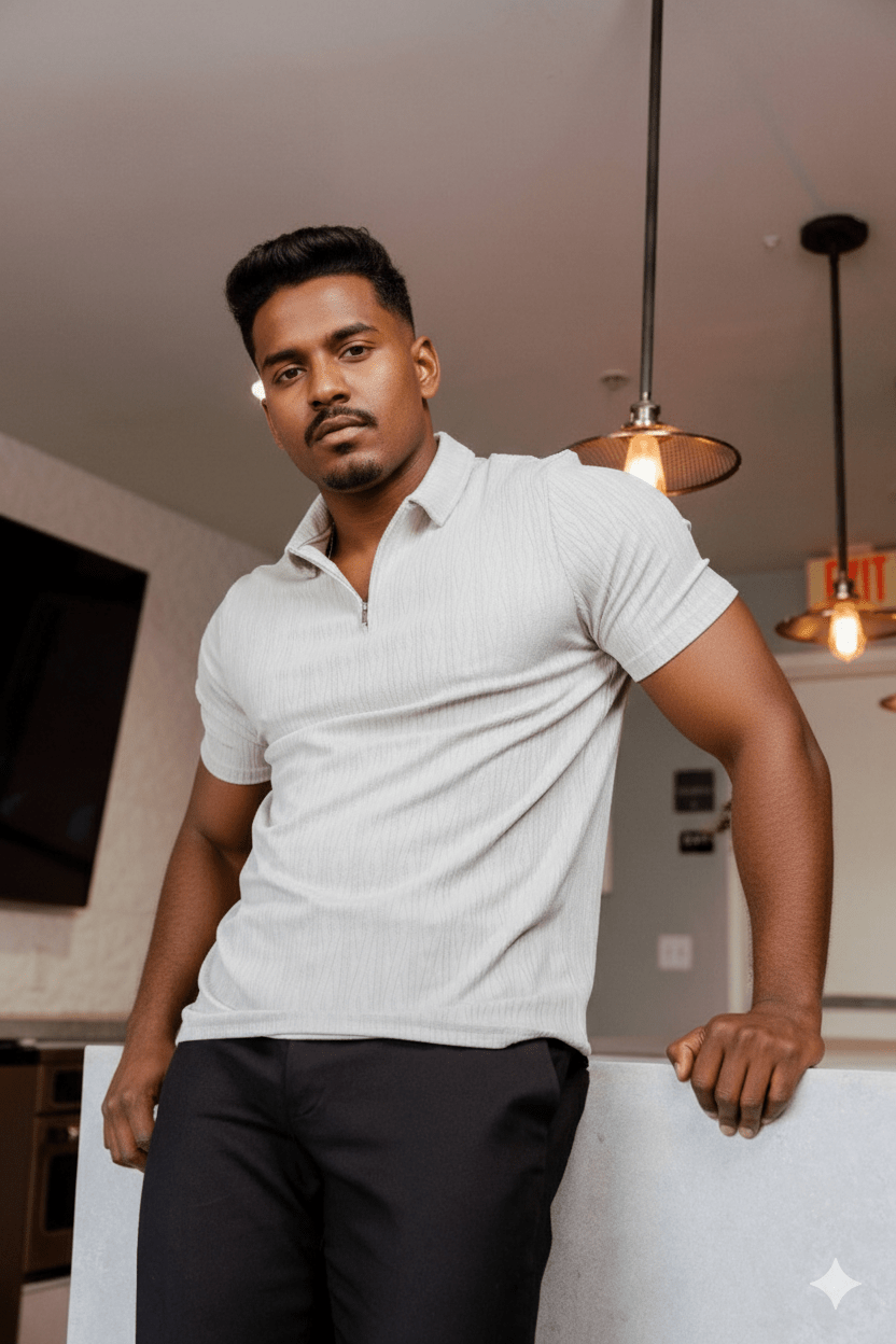 Men's Premium Stylish Polo Shirt with Modern Textured Pattern and Zipper Neckline - Especially Yours