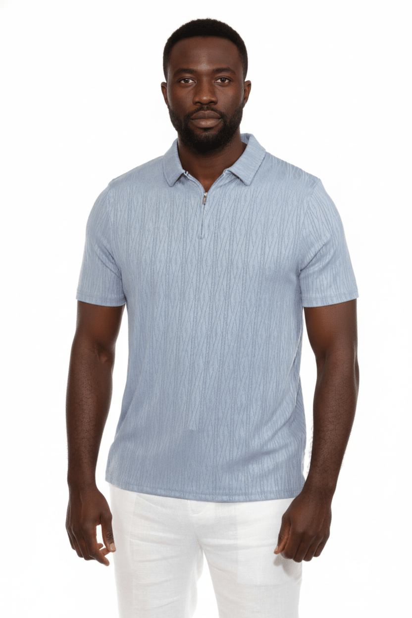Men's Premium Stylish Polo Shirt with Modern Textured Pattern and Zipper Neckline - Especially Yours