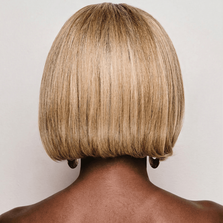 Kim Kimble 14 inch classic bob headband wig back view – clean blunt cut warm sandy blonde MC9 14SS | EY