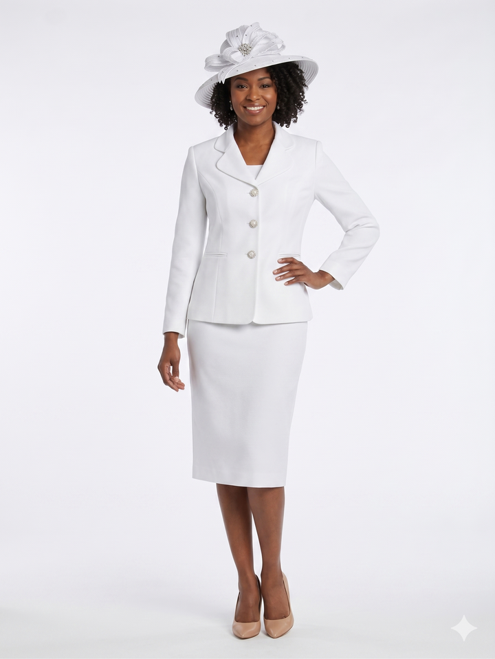 2pc Vintage Lapel 3-button Skirt Suit-Plus