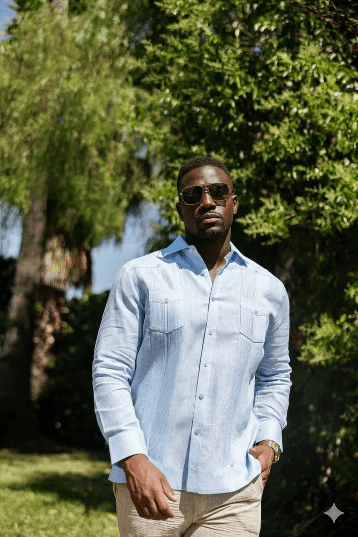 Men's 100% Linen Two - Pocket Design Guayabera Shirt Long Sleeve - Especially Yours