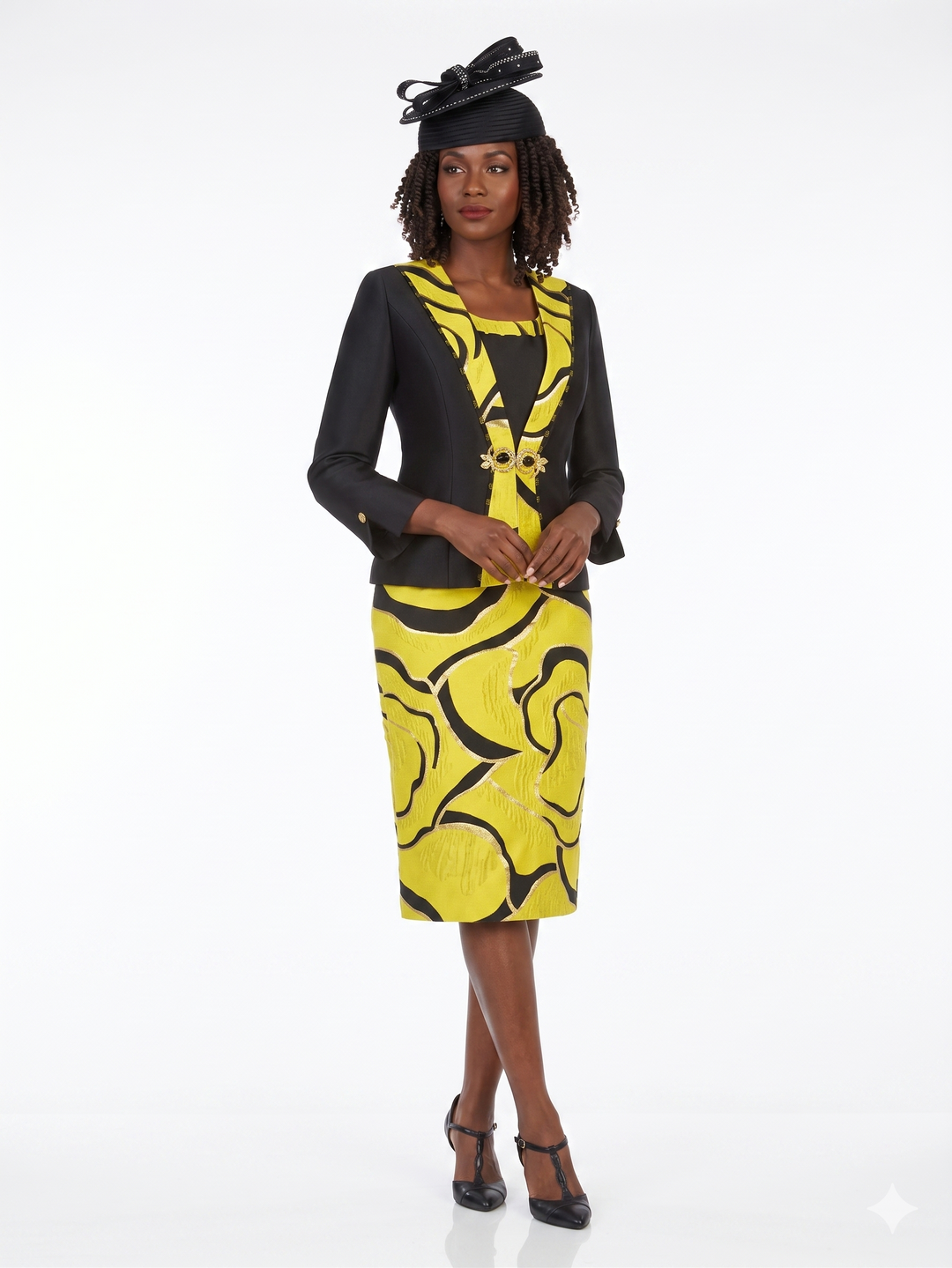 3pc Brocade+Silky Twill Skirt Suit w/ Beads-Plus