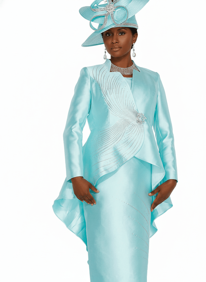 Elegant 2 - Piece Rhinestone Shantung Dress Suit – Asymmetrical Jacket & Sheath Dress - 6259 - Especially Yours