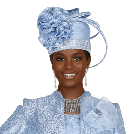 Elegant Mint Wide Brim Church Hat with Scalloped Ribbon & Crystal Brooch H6411 - Especially Yours