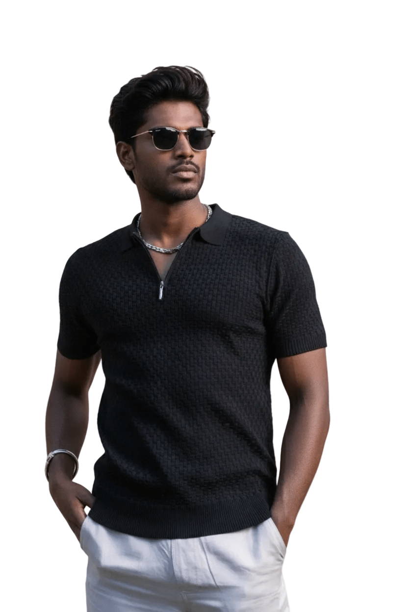 Men's Stylish Premium Knit Textured Polo Shirt with Stripe Accents - Especially Yours