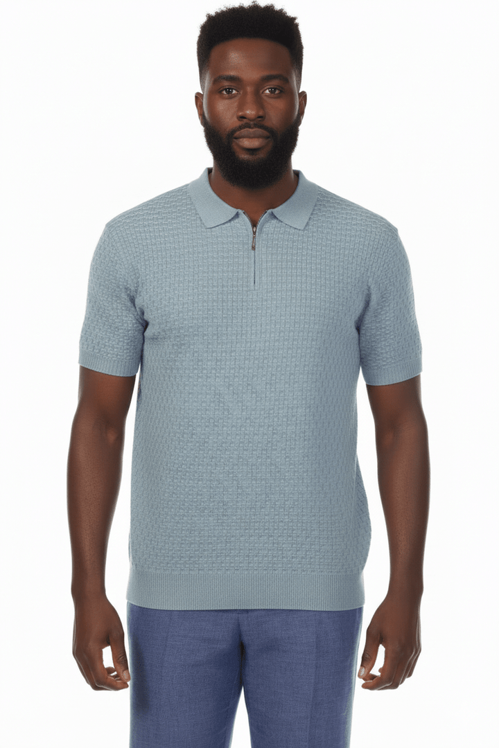 Men's Stylish Premium Knit Textured Polo Shirt with Stripe Accents - Especially Yours