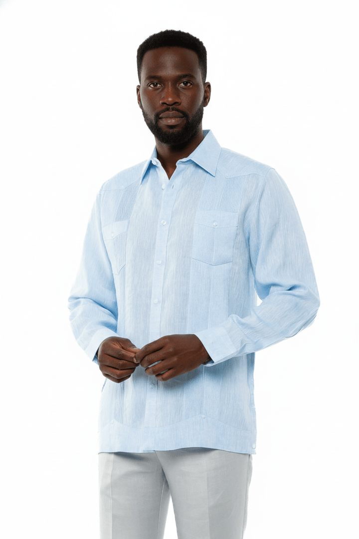 Men's 100% Linen Two - Pocket Design Guayabera Shirt Long Sleeve - Especially Yours