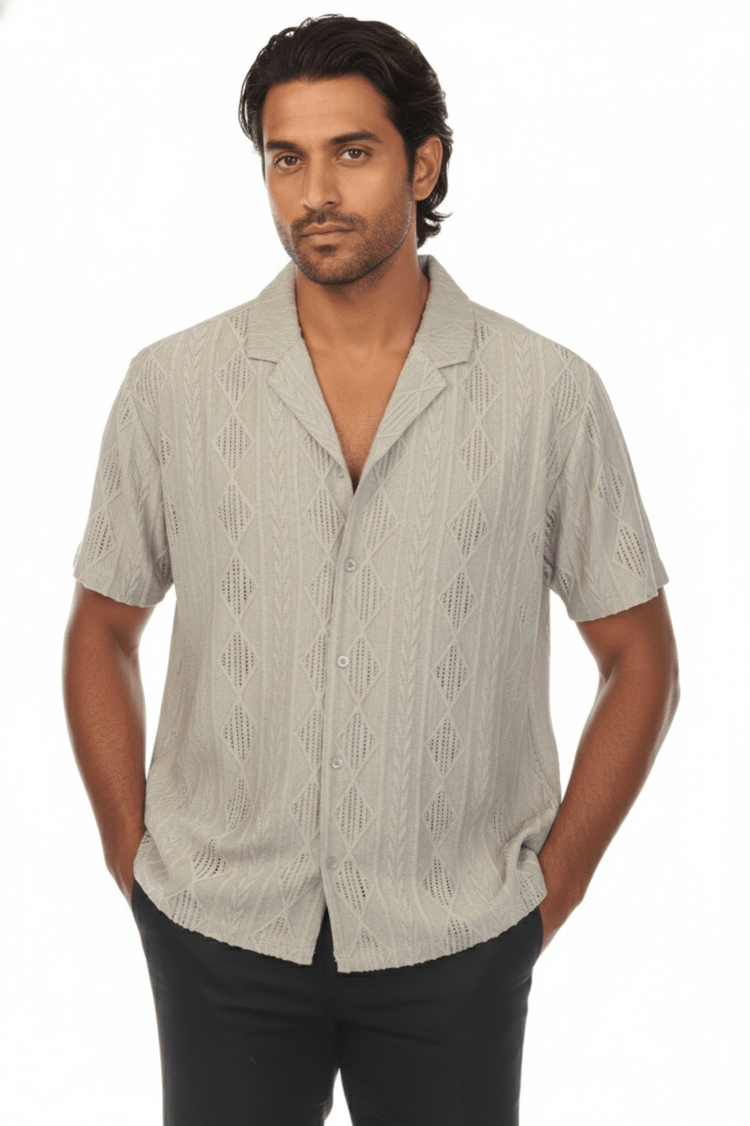 Men's Diamond Textured Button Down Knit Shirt - Especially Yours