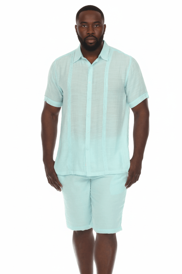 Men's Beachwear Button Down Short Sleeve Shirt with Pintuck Pleats - Especially Yours