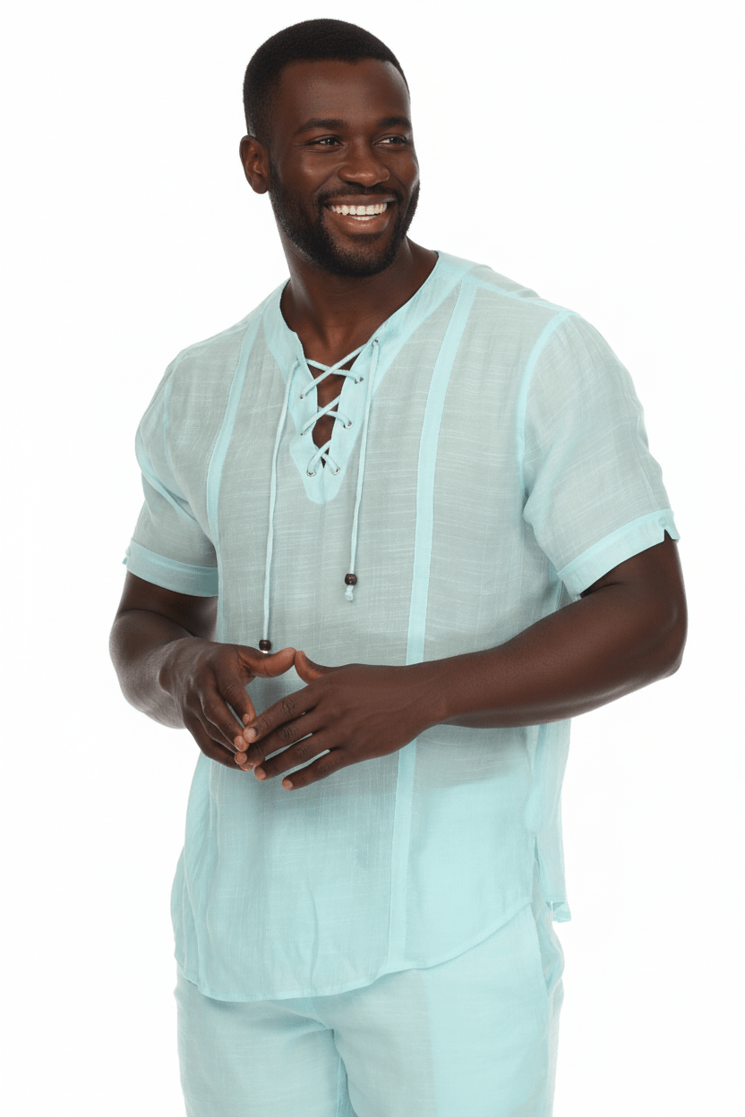 Men's Beachwear Henley Lace Up Shirt Short Sleeve - Especially Yours