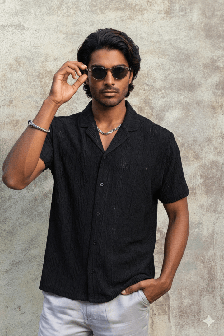 Men's Diamond Textured Button Down Knit Shirt - Especially Yours