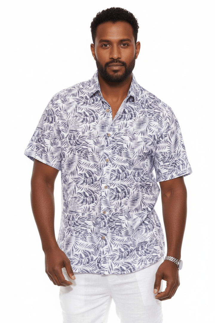 Men's Resort Style Casual Linen Blend Leafy Print Shirt - Especially Yours