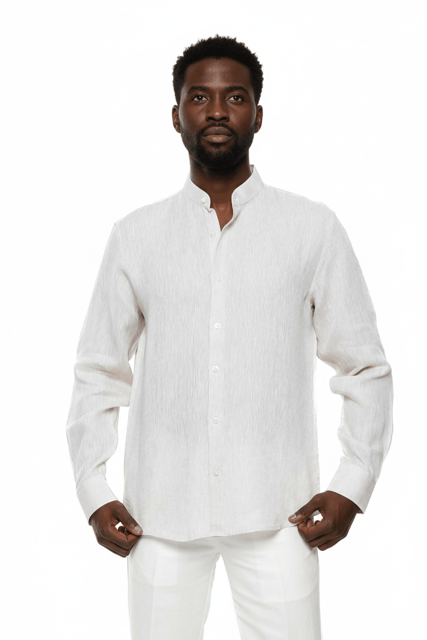 Men's 100% Linen Mandarin Collar Long Sleeve Shirt - Especially Yours