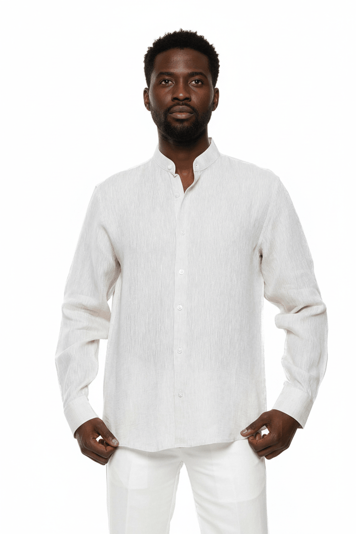 Men's 100% Linen Mandarin Collar Long Sleeve Shirt - Especially Yours